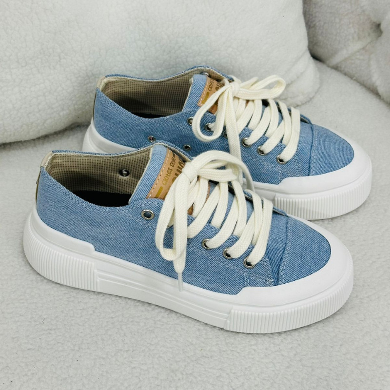 Tenis de mujer suela baja, en material de jean